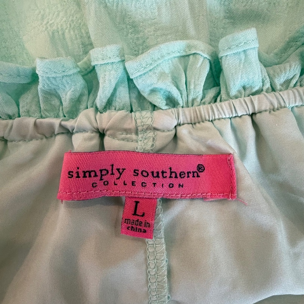 Simply Southern Mint Green Mini Skort, Rouched Waist, Size Large - Picture 5 of 9